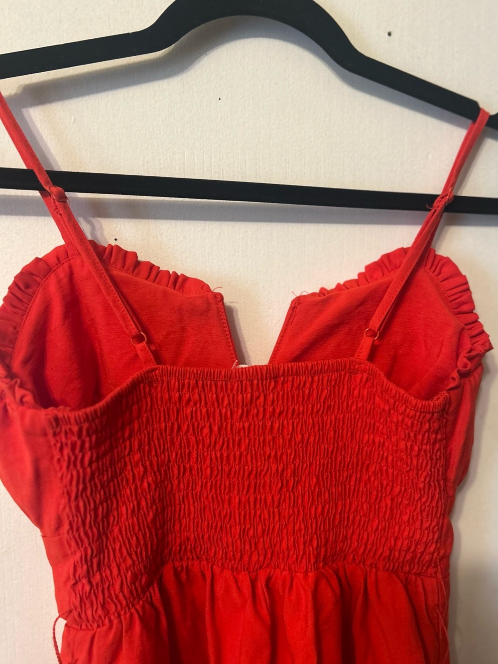 Women's Red V-Neck Romper with Smocked Back & Pockets, Size Small - Picture 9 of 9
